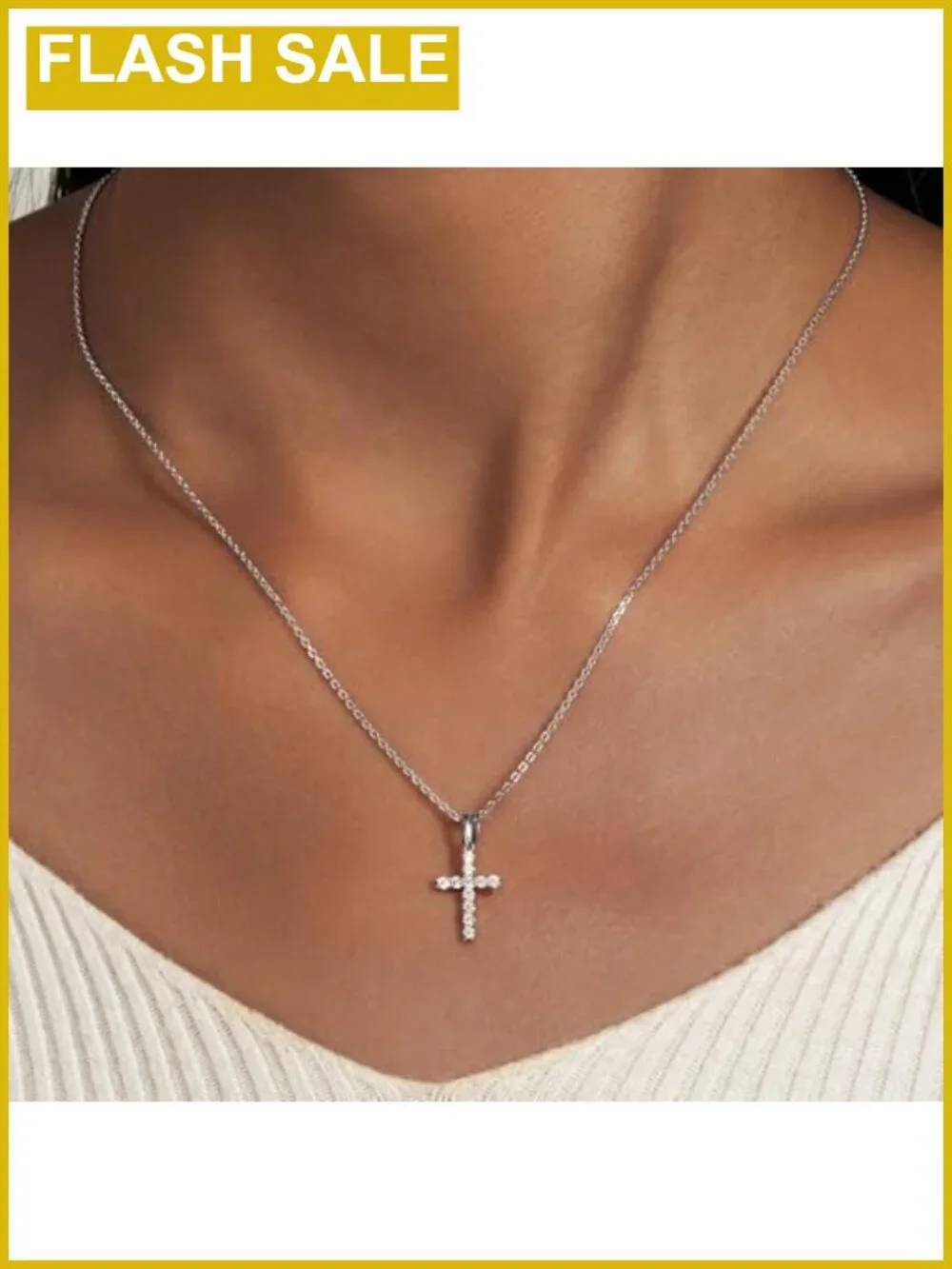 Moissanite Cross Necklace 14K Gold Plated Sterling Silver Pendant